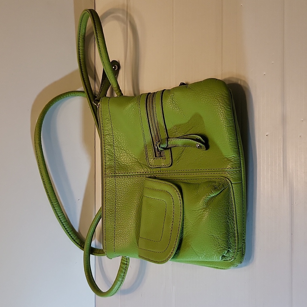 Clarks Leather Multi Pocket Crossbody Shoulder Handbag Purse Green